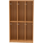 Schulranzenregal, 160 cm hoch,  90x40 cm (B/T), 6 Fächer, 3-spaltig, mit Doppelhaken, 